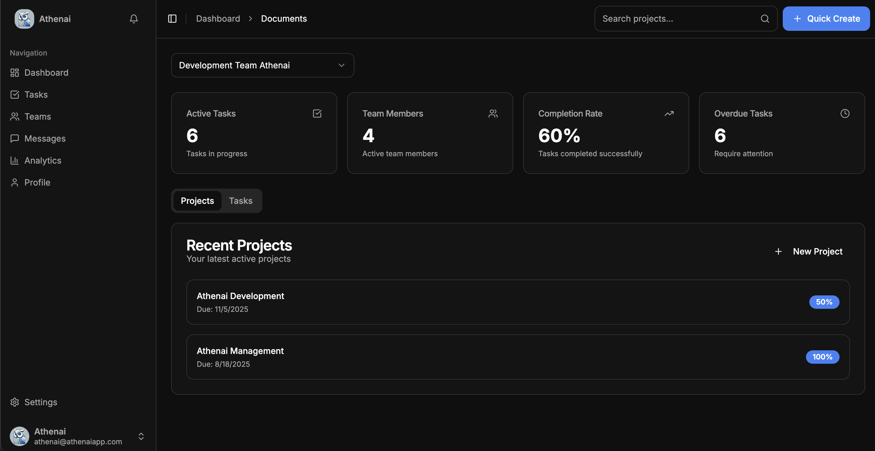 Athenai Dashboard - Task Management Interface